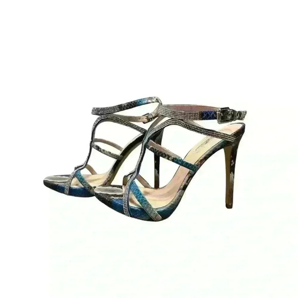GUESS Faux Snakeskin and Rhinestone Ankle Strap Sandal  4" Stiletto Heel, size 7 - Picture 1 of 7